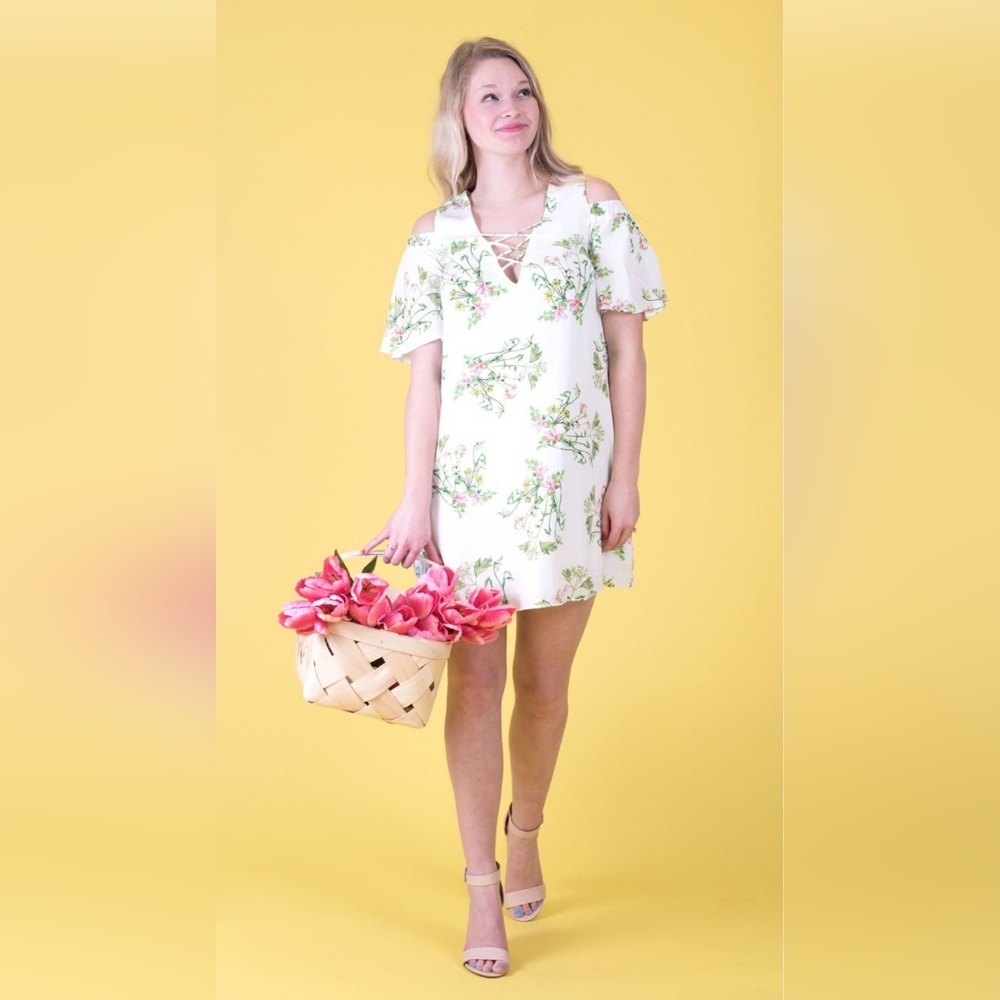 Lily Rain White Floral Cold Shoulder Mini Sundress